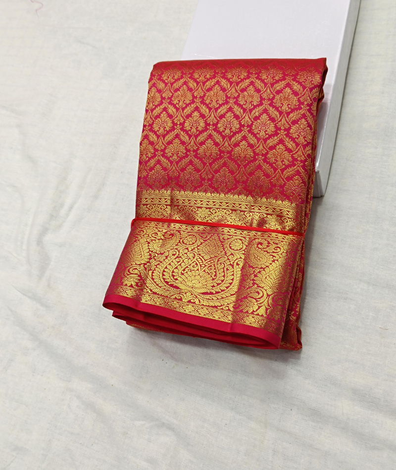 Red coloured Brocade silk saree Sri Mahalakshmi Silks and Sarees